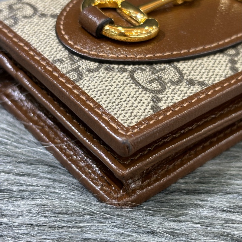 GUCCI 621887 1955 GG老花字紋原花 咖啡牛皮 金屬 馬銜 防水 拉鍊 零錢包 短夾 皮夾 錢包-6