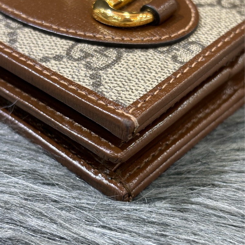 GUCCI 621887 1955 GG老花字紋原花 咖啡牛皮 金屬 馬銜 防水 拉鍊 零錢包 短夾 皮夾 錢包-7