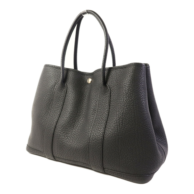 HERMES Negonda皮革Garden Party PM銀扣手挽袋Noir-2