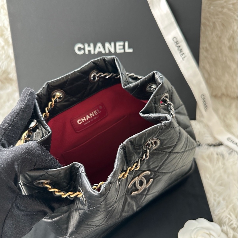 全新Chanel 流浪背包 鴛鴦鏈條 牛皮 黑色 小號 雙肩 單肩 手提-4