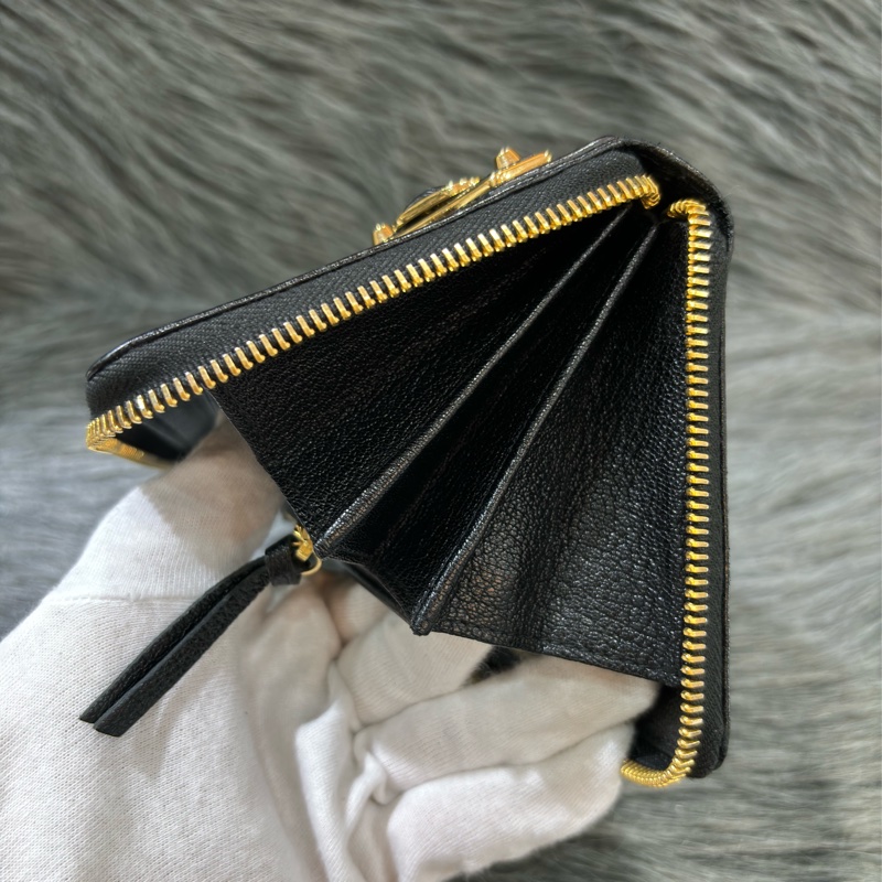 BALENCIAGA 390187 Continental 巴黎世家 黑色山羊皮 金釦 拉鍊 零錢 發財包 長夾 皮夾-23