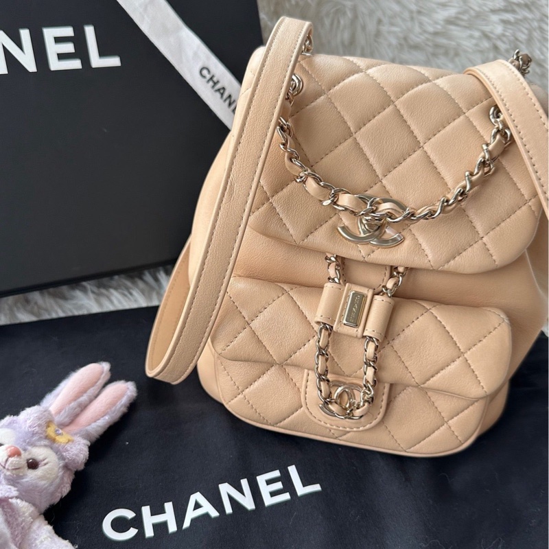全新香奈兒 chanel 24k duma 小號 牛皮 奶茶色 金鍊 書包 背包 雙肩包-1
