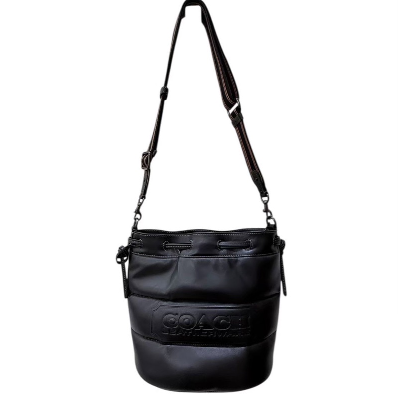 COACH 黑色蓬蓬皮質肩背/手提包-1