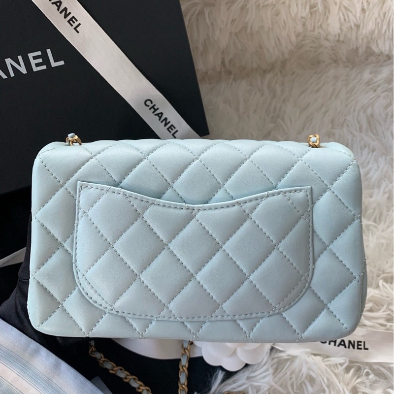 全新 香奈兒 chanel 24k 金球 cf mini baby藍 嬰兒藍 淺藍色 羊皮-2