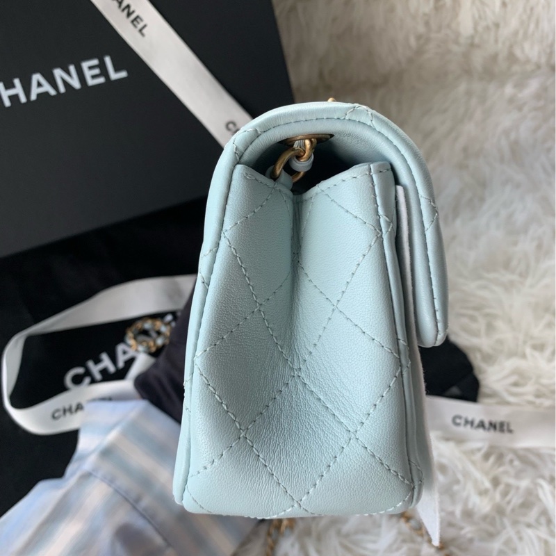 全新 香奈兒 chanel 24k 金球 cf mini baby藍 嬰兒藍 淺藍色 羊皮-3