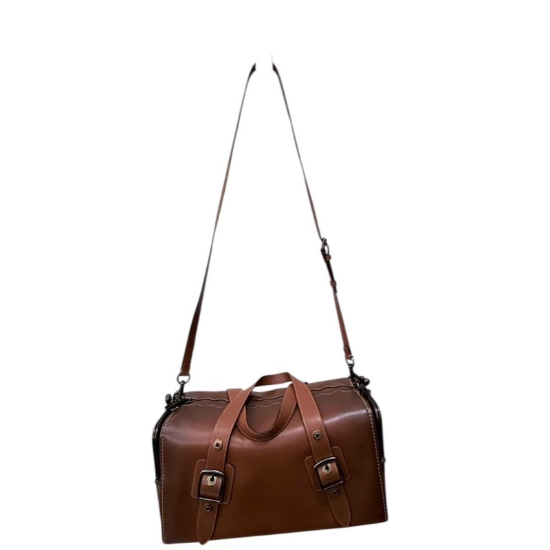 COACH 棕色皮質肩背包-1