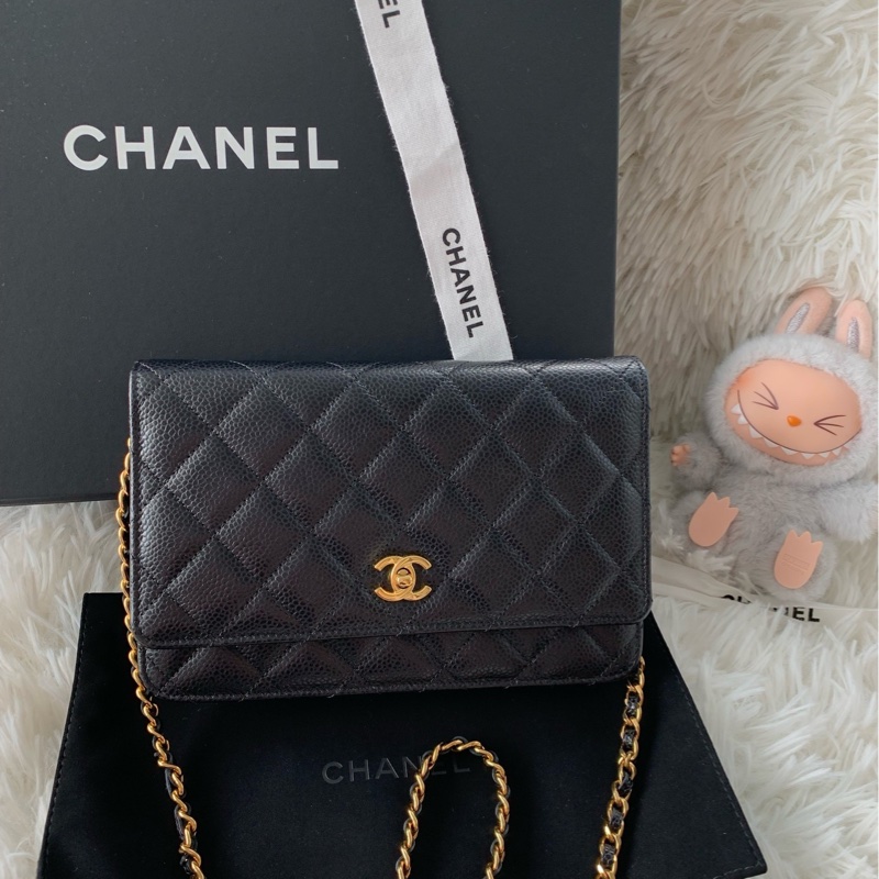 香奈兒 Chanel woc 旋轉扣 金扣 黑金 荔枝牛皮 單肩 斜挎-0