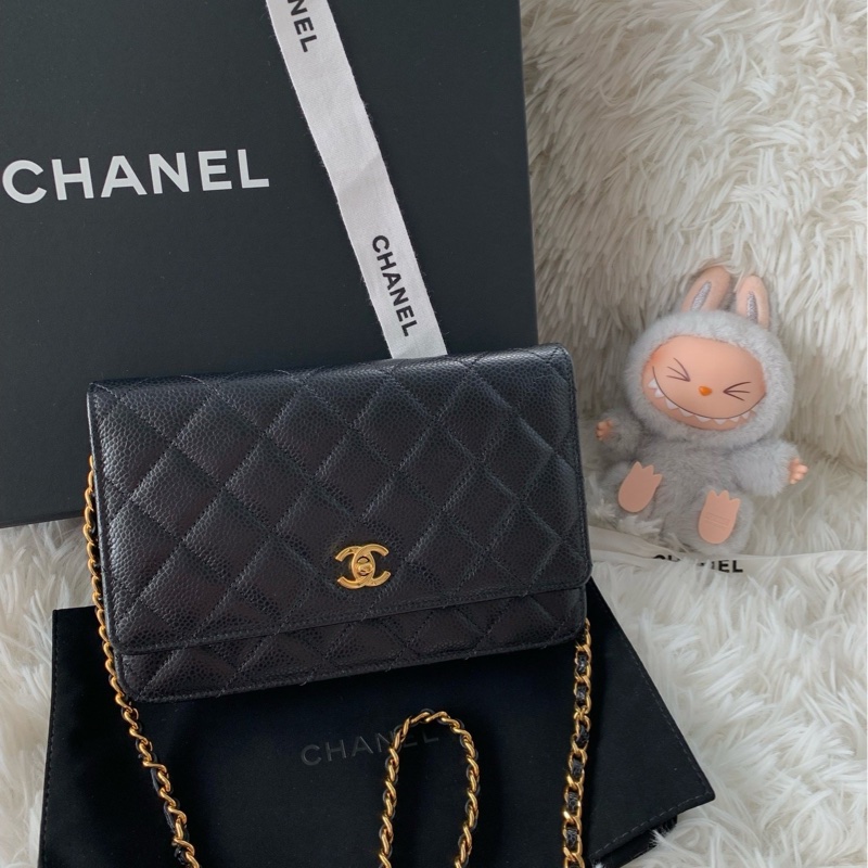 香奈兒 Chanel woc 旋轉扣 金扣 黑金 荔枝牛皮 單肩 斜挎-1