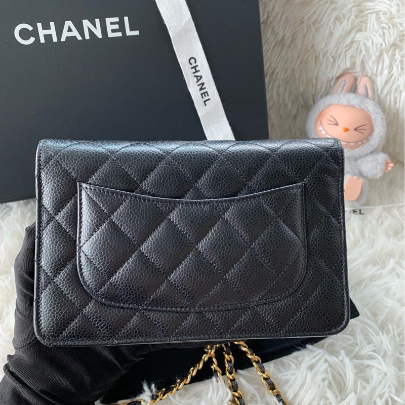 香奈兒 Chanel woc 旋轉扣 金扣 黑金 荔枝牛皮 單肩 斜挎-3