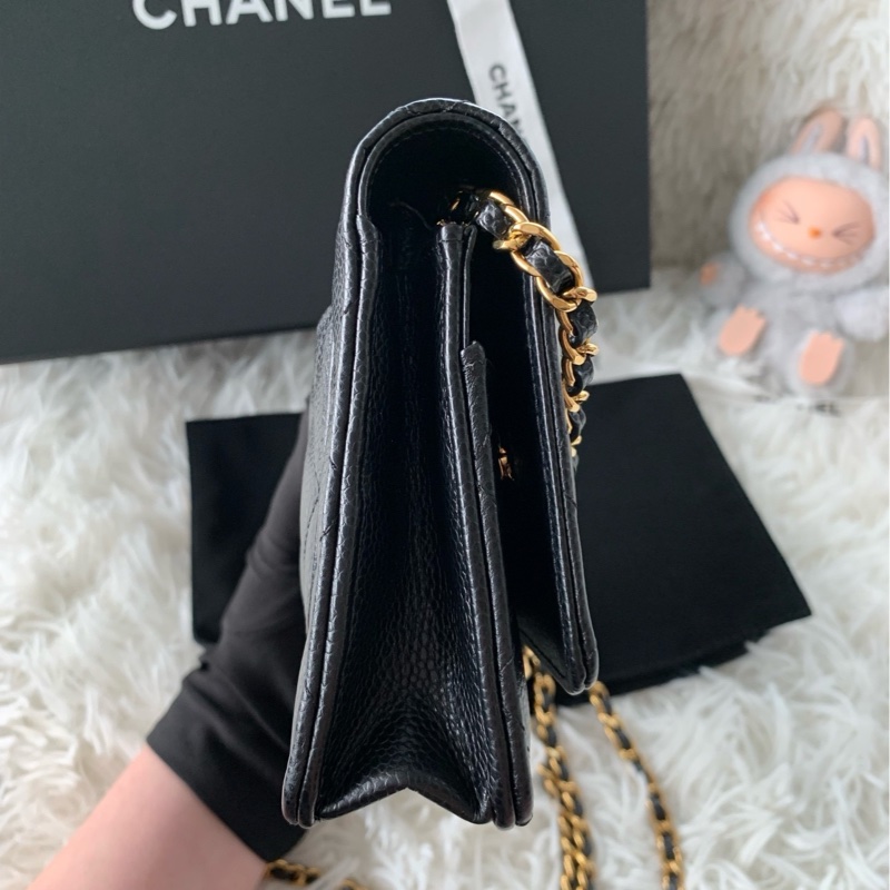香奈兒 Chanel woc 旋轉扣 金扣 黑金 荔枝牛皮 單肩 斜挎-4
