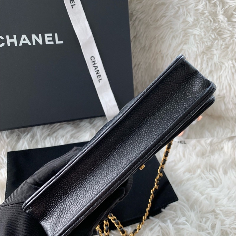 香奈兒 Chanel woc 旋轉扣 金扣 黑金 荔枝牛皮 單肩 斜挎-5