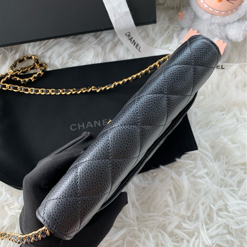 香奈兒 Chanel woc 旋轉扣 金扣 黑金 荔枝牛皮 單肩 斜挎-6