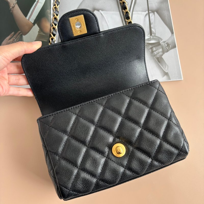 ::CHANEL:: 黑色荔枝紋牛皮 金雙C 雙鍊條皮穿鏈 手提斜背包-2