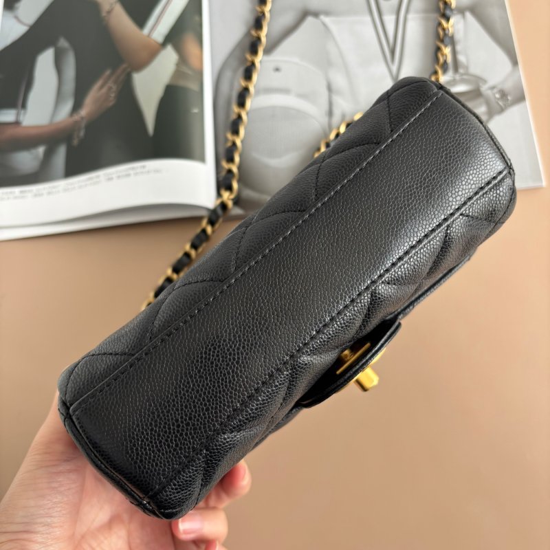 ::CHANEL:: 黑色荔枝紋牛皮 金雙C 雙鍊條皮穿鏈 手提斜背包-5