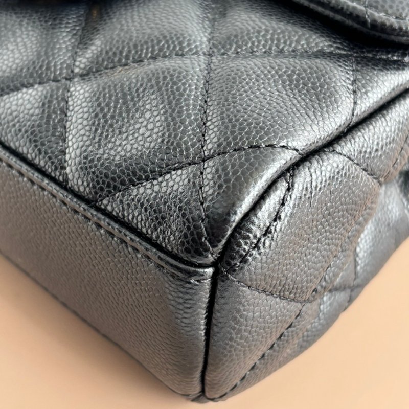 ::CHANEL:: 黑色荔枝紋牛皮 金雙C 雙鍊條皮穿鏈 手提斜背包-6