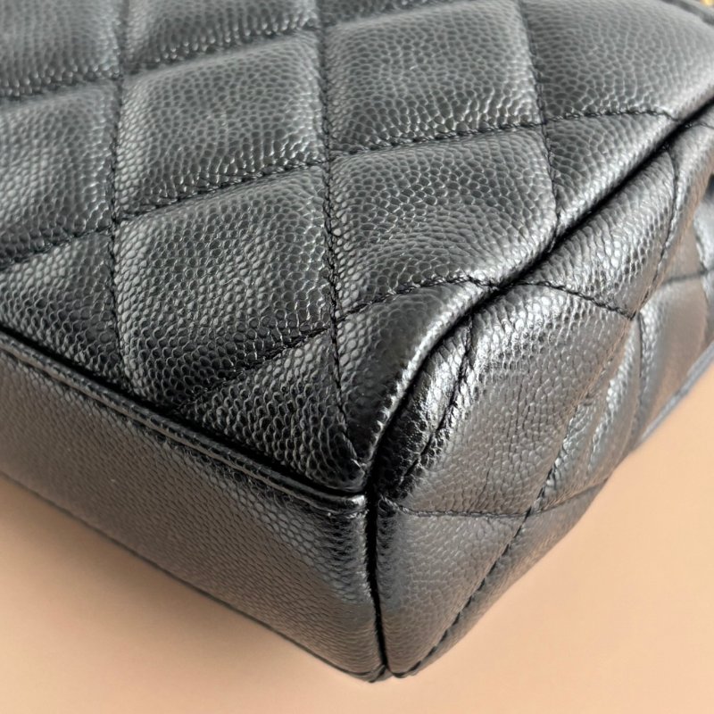 ::CHANEL:: 黑色荔枝紋牛皮 金雙C 雙鍊條皮穿鏈 手提斜背包-8