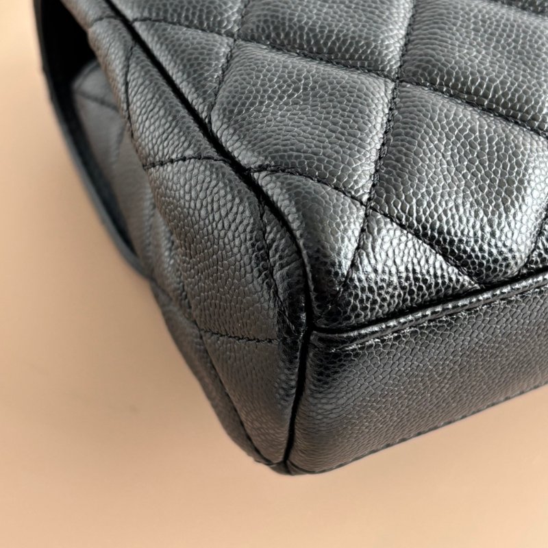 ::CHANEL:: 黑色荔枝紋牛皮 金雙C 雙鍊條皮穿鏈 手提斜背包-9