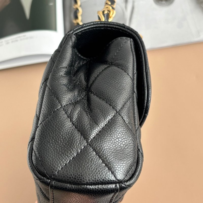 ::CHANEL:: 黑色荔枝紋牛皮 金雙C 雙鍊條皮穿鏈 手提斜背包-10