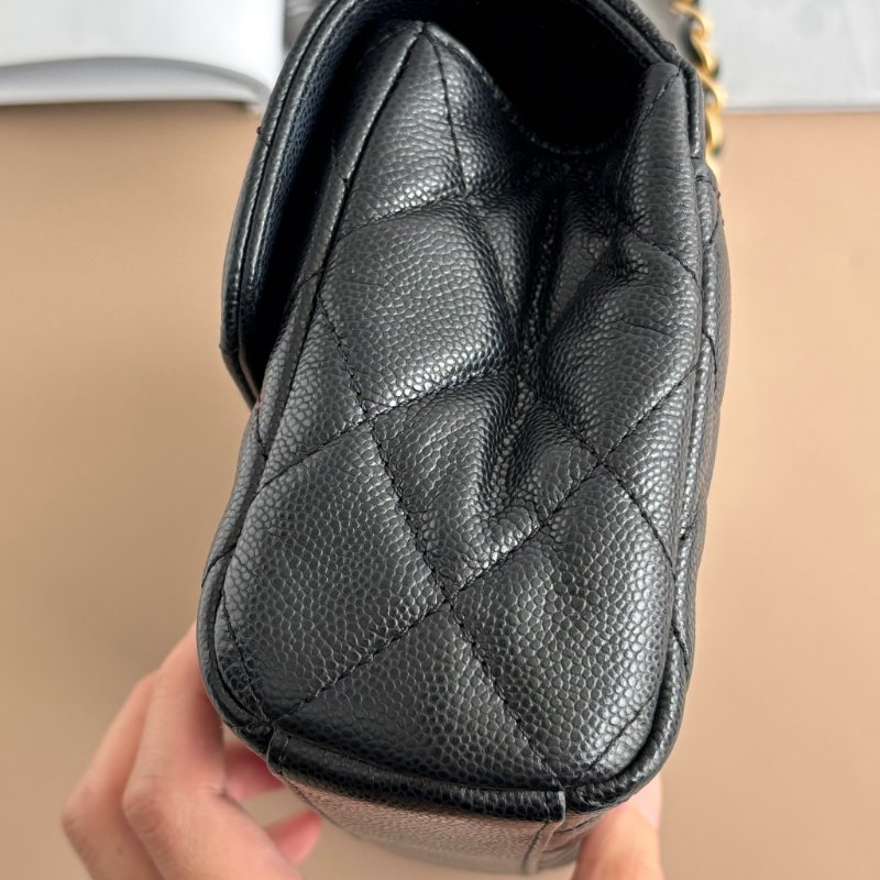 ::CHANEL:: 黑色荔枝紋牛皮 金雙C 雙鍊條皮穿鏈 手提斜背包-11