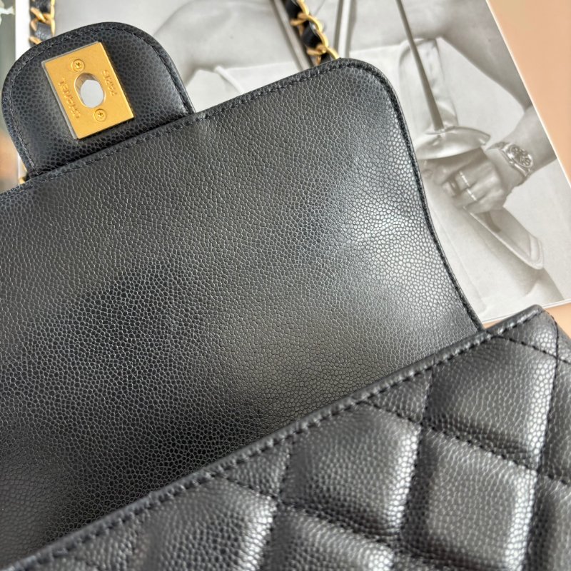 ::CHANEL:: 黑色荔枝紋牛皮 金雙C 雙鍊條皮穿鏈 手提斜背包-12