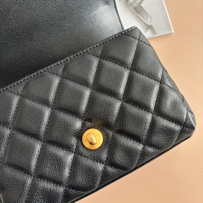 ::CHANEL:: 黑色荔枝紋牛皮 金雙C 雙鍊條皮穿鏈 手提斜背包-15