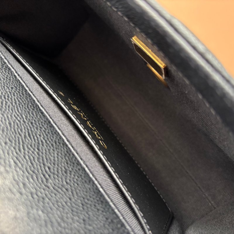 ::CHANEL:: 黑色荔枝紋牛皮 金雙C 雙鍊條皮穿鏈 手提斜背包-16