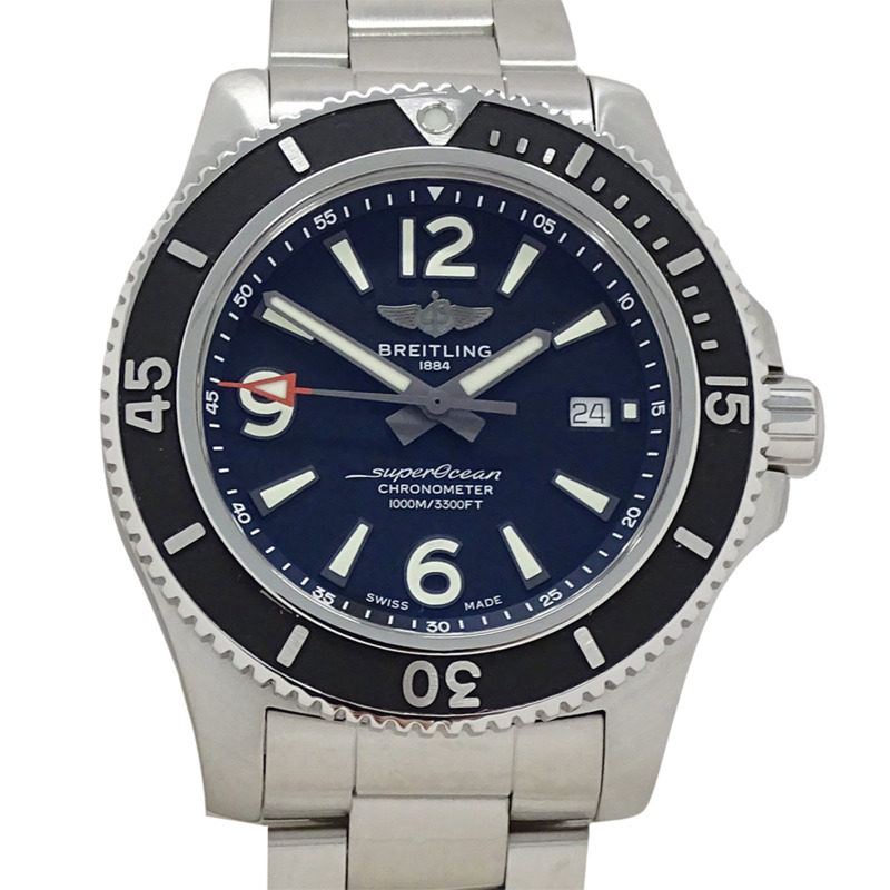 百年靈超級海洋 44 A17367 男士自動腕錶，帶日期顯示，不銹鋼，銀色/黑色，拋光-1