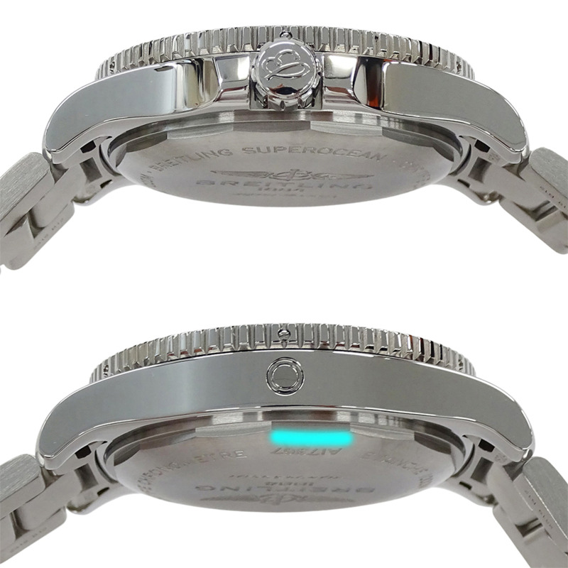 百年靈超級海洋 44 A17367 男士自動腕錶，帶日期顯示，不銹鋼，銀色/黑色，拋光-2