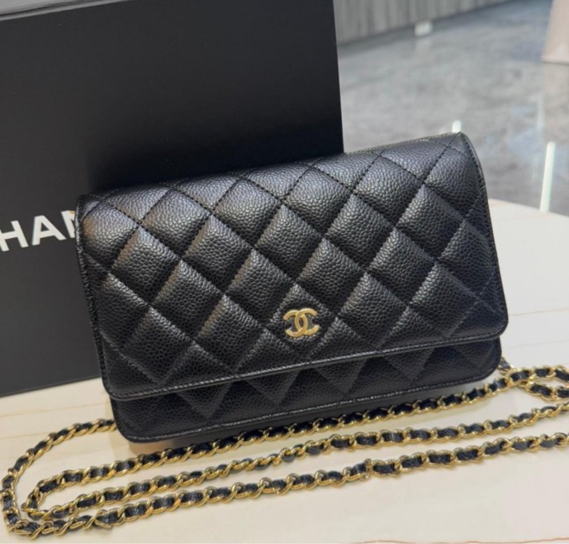 *SHIHNA名牌精品*CHANEL 新版WOC菱格 紋荔枝牛皮金鍊包(晶片款-0