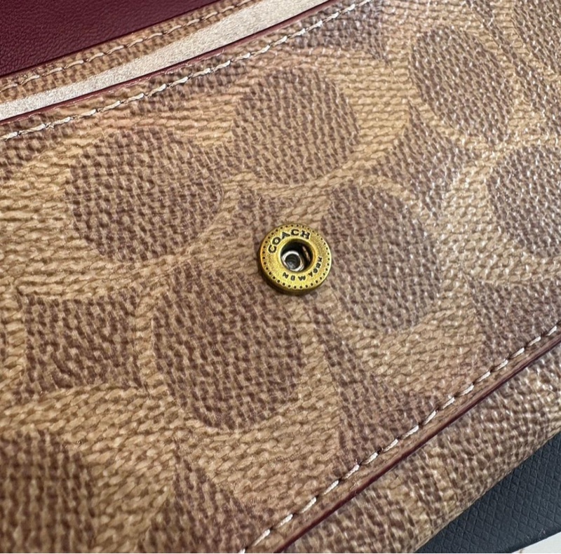 *SHIHNA名牌精品COACH 金屬C滿版防刮拚皮革翻釦長夾 -卡其x棕-3