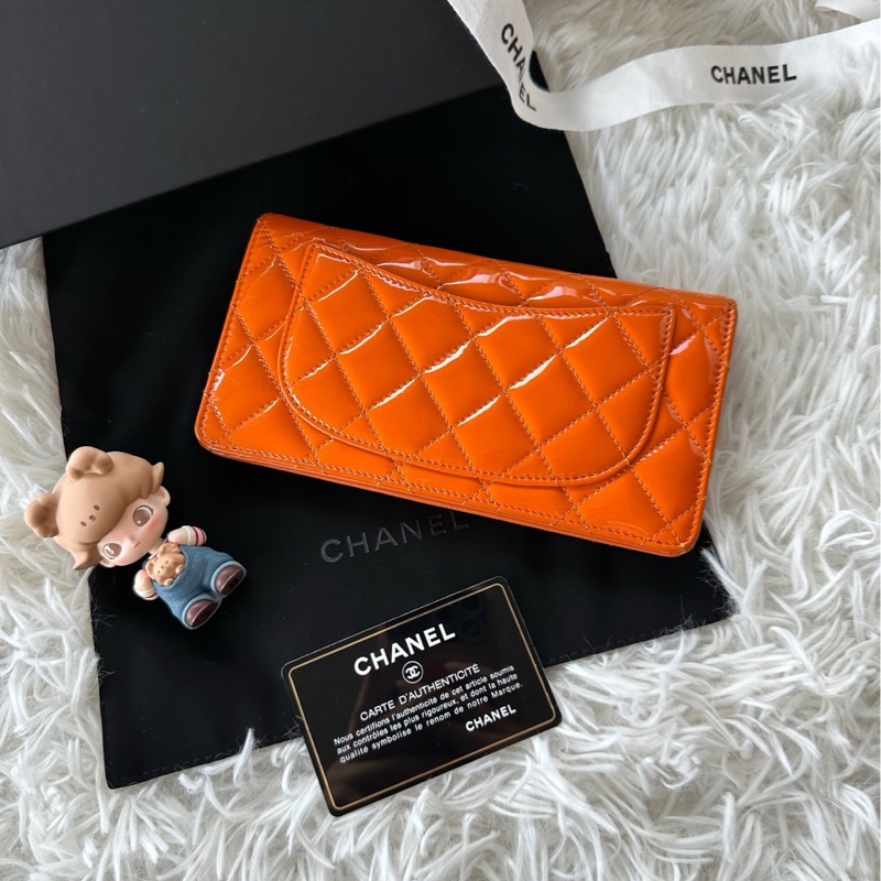 香奈兒 Chanel 14s 錢包 漆皮 橘色 長夾-3