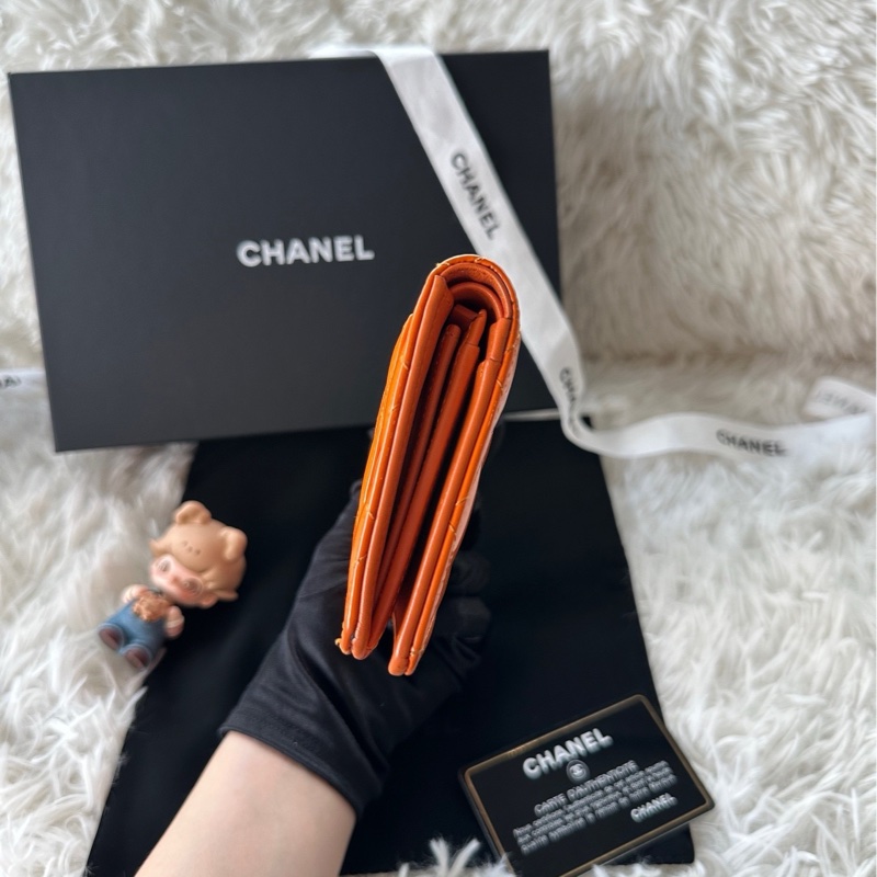 香奈兒 Chanel 14s 錢包 漆皮 橘色 長夾-4