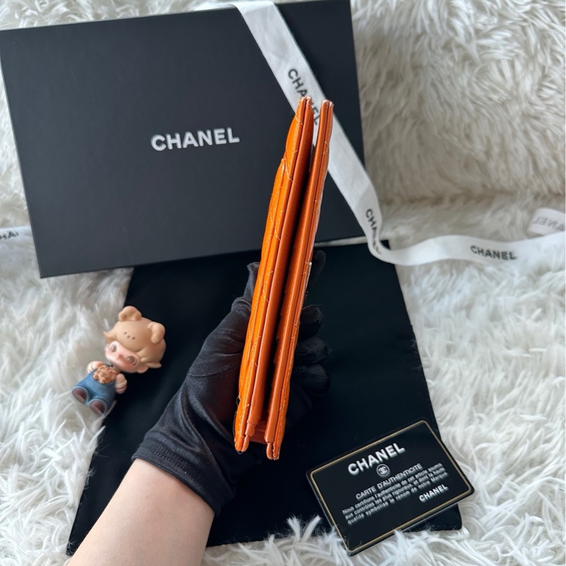 香奈兒 Chanel 14s 錢包 漆皮 橘色 長夾-6