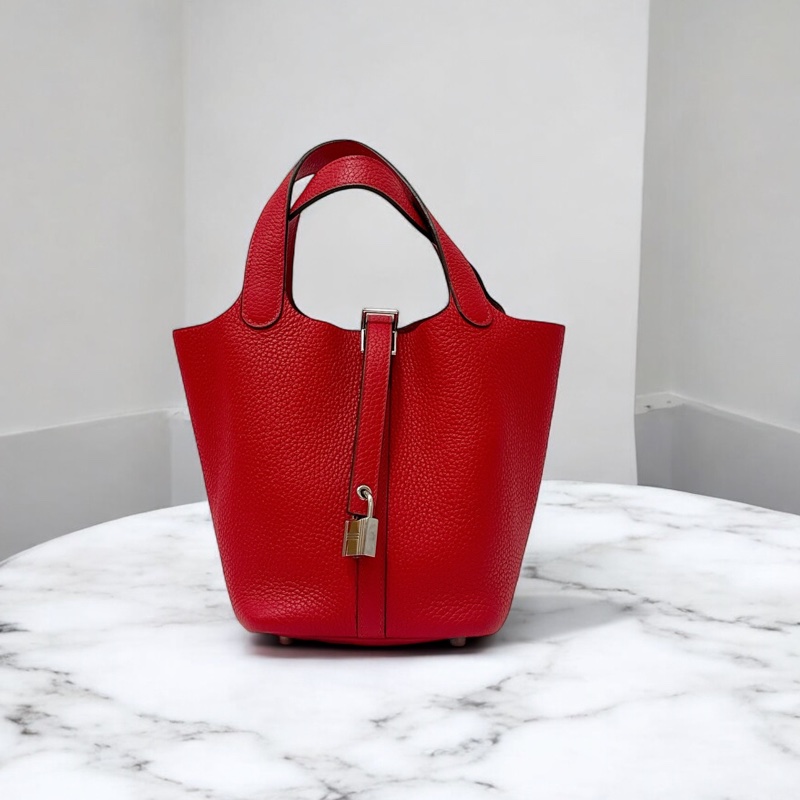 莉亞精品♡ Hermes p18 紅銀 y刻 二手美包-0