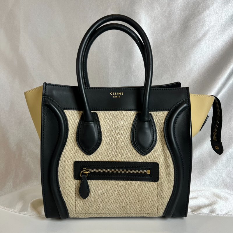 CELINE 米白帆布拚皮革冏包-0