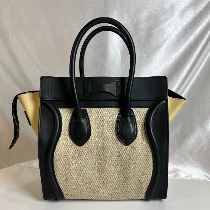 CELINE 米白帆布拚皮革冏包-1