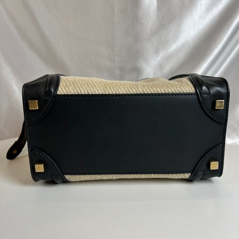 CELINE 米白帆布拚皮革冏包-4