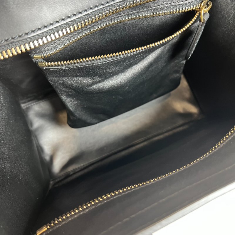 CELINE 米白帆布拚皮革冏包-5