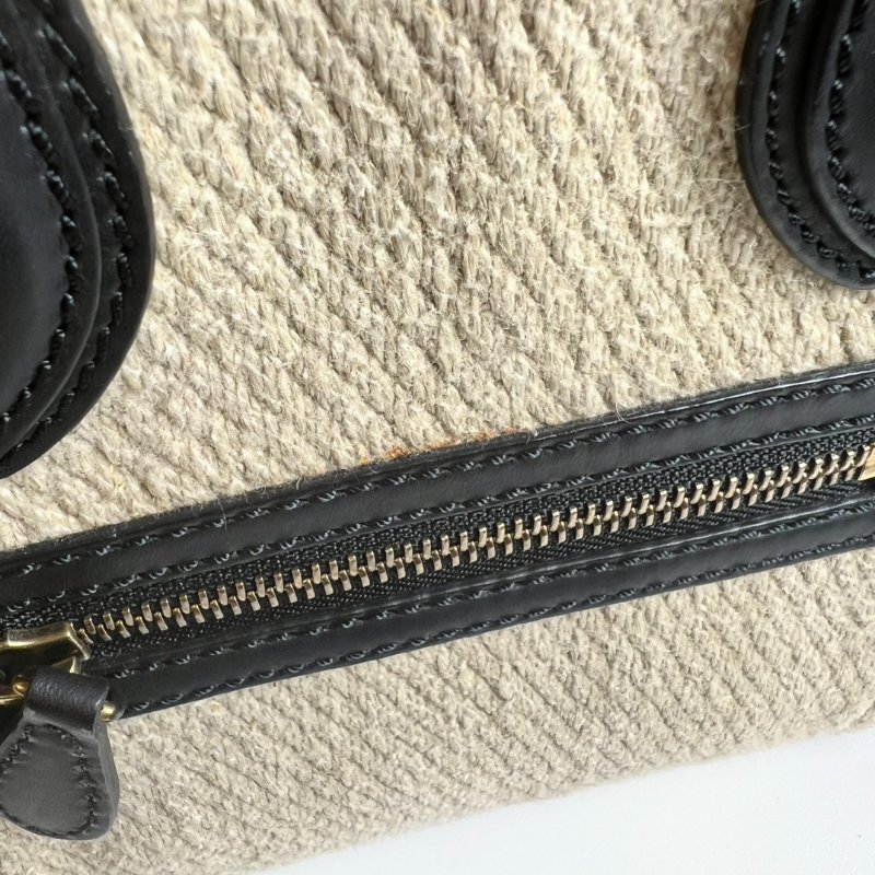 CELINE 米白帆布拚皮革冏包-7