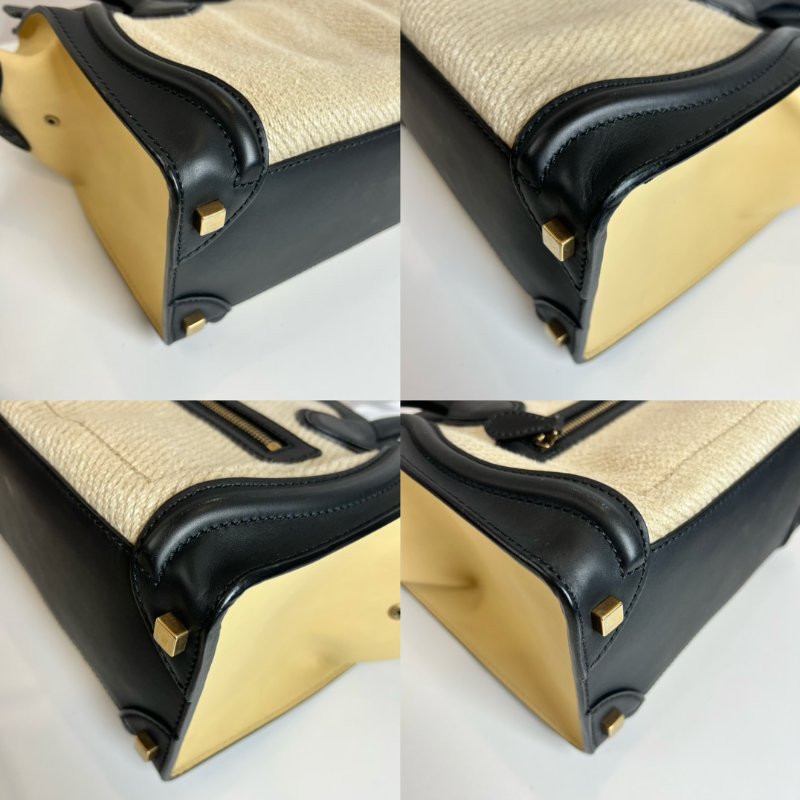 CELINE 米白帆布拚皮革冏包-9