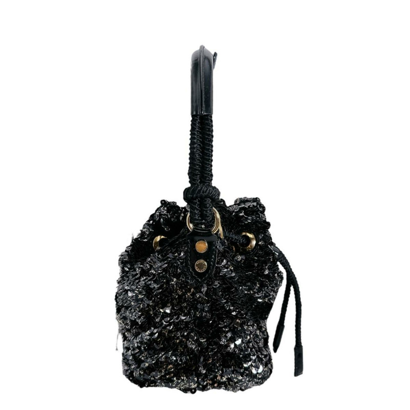 Louis Vuitton Mini No Elococo 抽繩亮片手提包,黑色,M40322-2