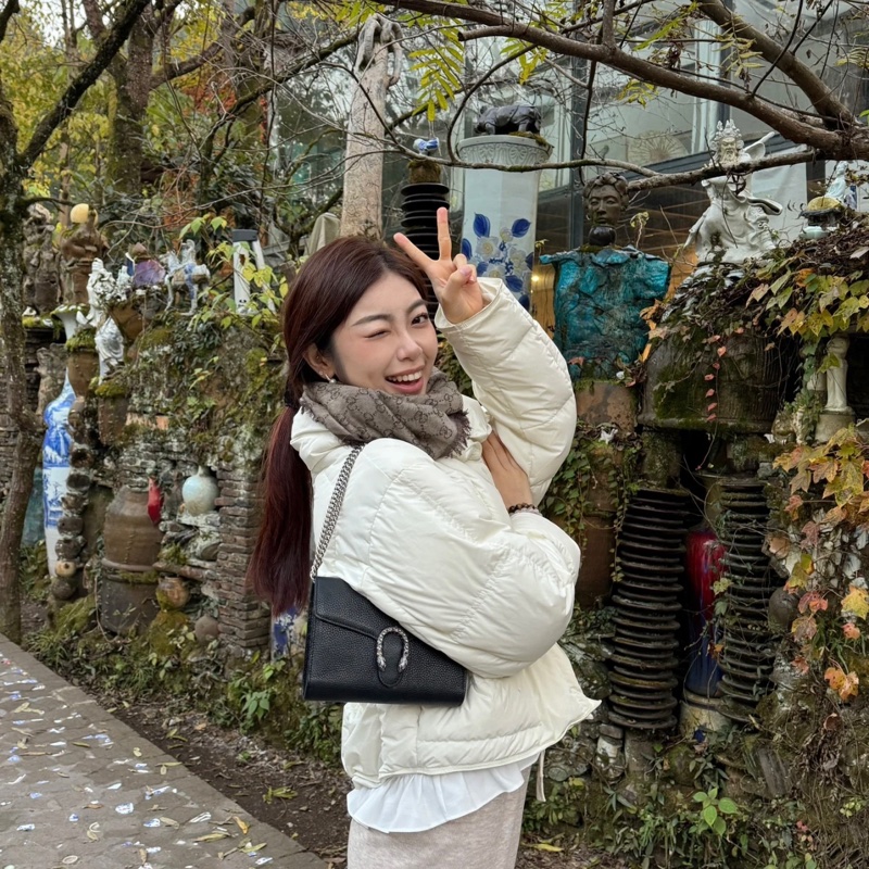 GUCCI 古馳 Dionysus 雙虎頭搭扣鏈條 皮革 錢包斜挎單肩包女款 黑色-1