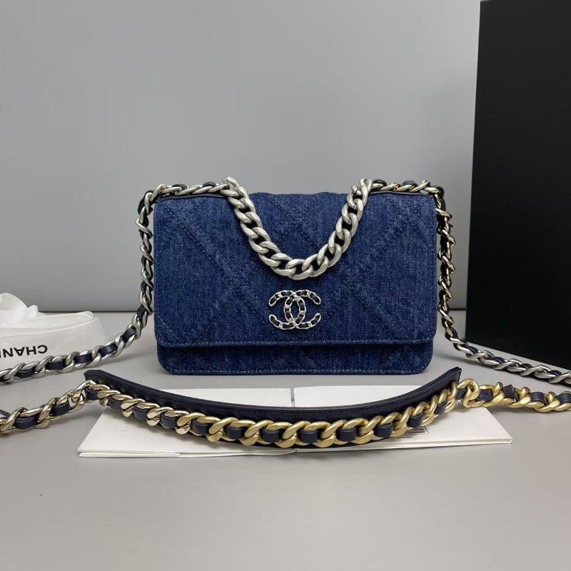 🈶購鉦 盒子 Chanel香奈兒 19Bag WOC牛仔丹寧包 肩背包 斜背包 晶片款-0