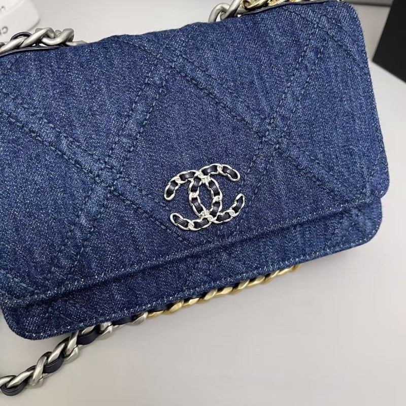 🈶購鉦 盒子 Chanel香奈兒 19Bag WOC牛仔丹寧包 肩背包 斜背包 晶片款-2