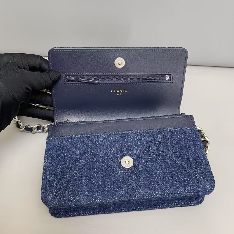 🈶購鉦 盒子 Chanel香奈兒 19Bag WOC牛仔丹寧包 肩背包 斜背包 晶片款-7