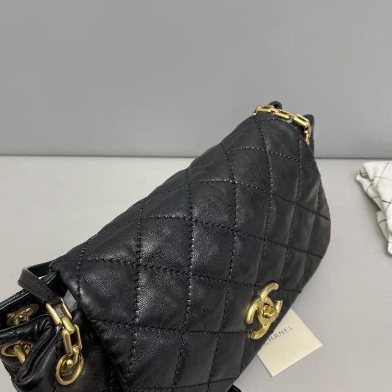 Chanel香奈兒 cf系列 黑金牛皮菱格泡芙雲朵包 肩背包 14開-2