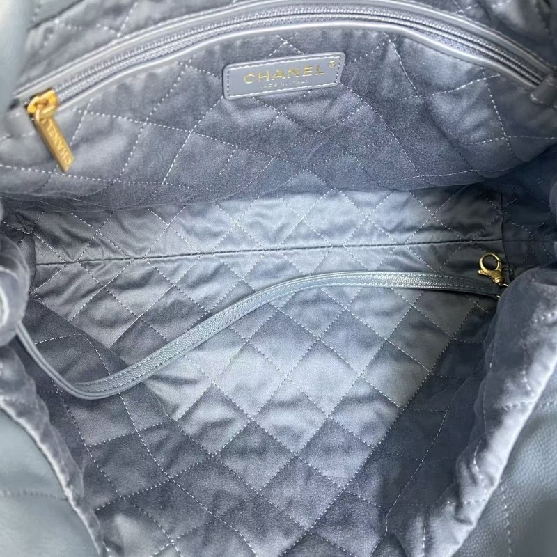 Chanel香奈兒22 bag小號霧霾藍荔枝紋子母拉鍊袋 肩背包-8