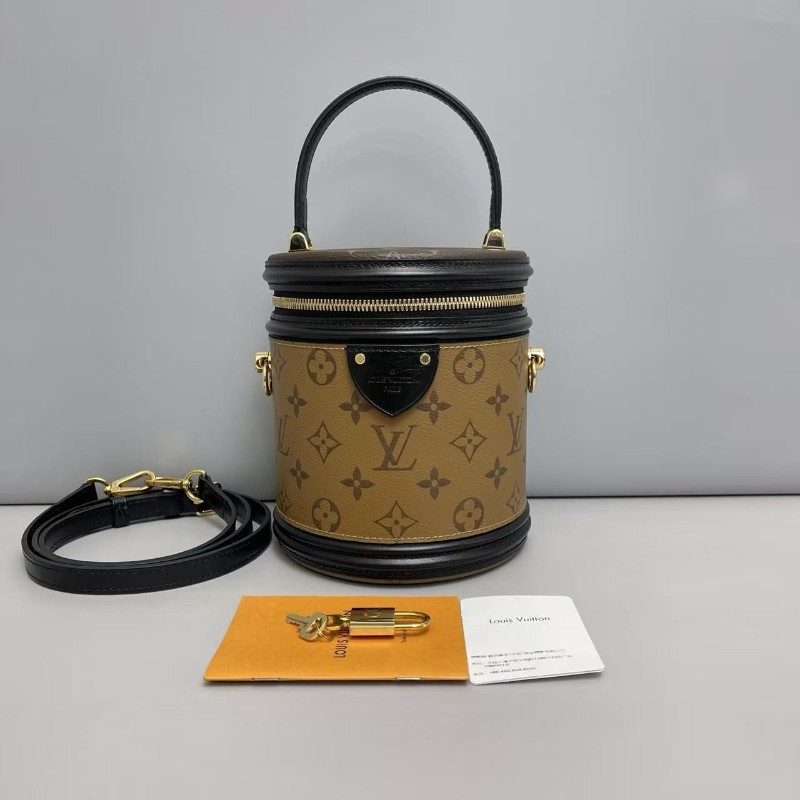 LV路易威登 Cannes拼色老花飯桶包 發財桶 手提包 肩背包-0