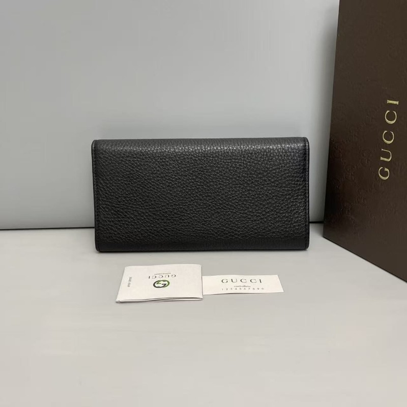 Gucci古馳 soho黑色牛皮荔枝雙G長款錢包 長夾 銀包 🈶盒子-1