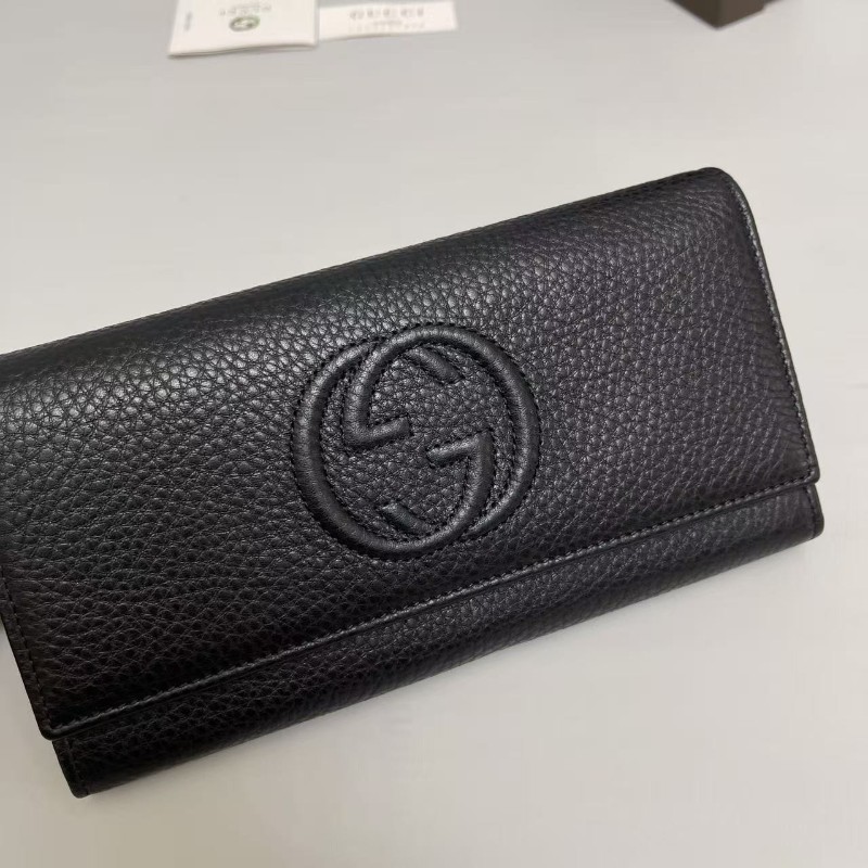 Gucci古馳 soho黑色牛皮荔枝雙G長款錢包 長夾 銀包 🈶盒子-2